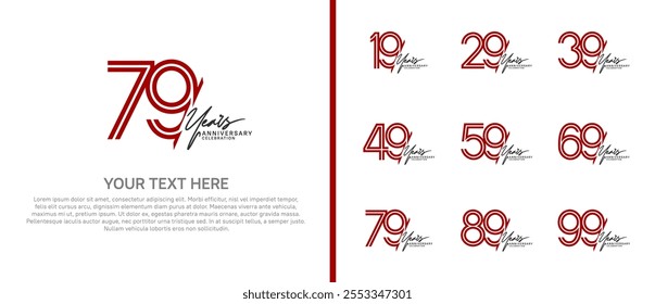 logo anniversary set. red color with black handwriting on white background for special event