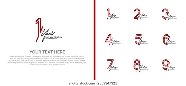 logo anniversary set. red color with black handwriting on white background for special event