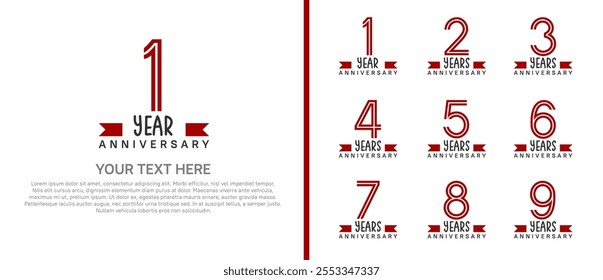 logo anniversary set. red color with red ribbon on white background for special event