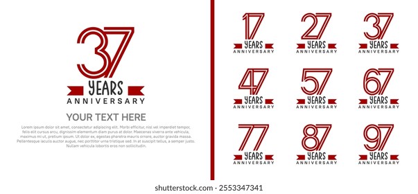 logo anniversary set. red color with red ribbon on white background for special event