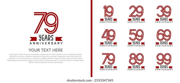 logo anniversary set. red color with red ribbon on white background for special event