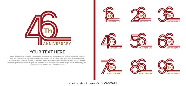 logo anniversary set. red color double line on white background for special event