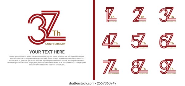 logo anniversary set. red color double line on white background for special event