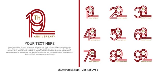 logo anniversary set. red color double line on white background for special event