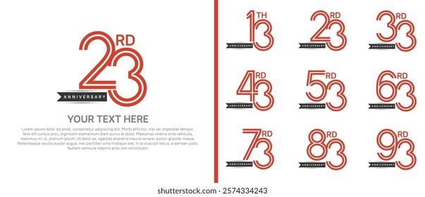 logo anniversary set. red color with black ribbon on white background for special event