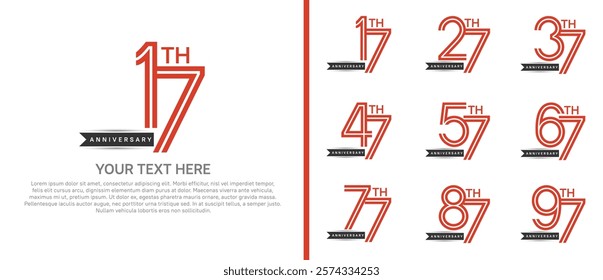logo anniversary set. red color with black ribbon on white background for special event