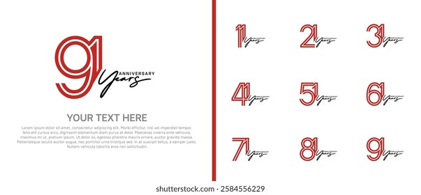 logo anniversary set. red color with black handwriting on white background for special event