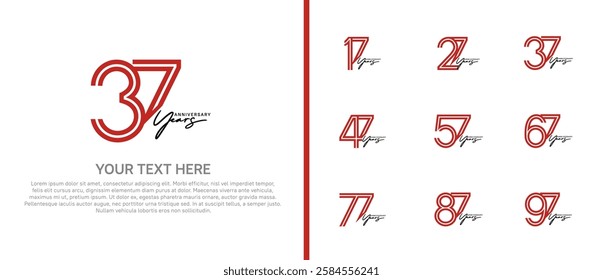 logo anniversary set. red color with black handwriting on white background for special event