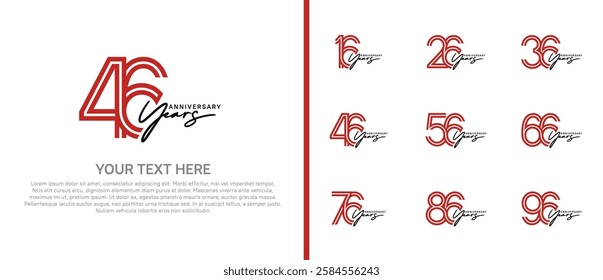 logo anniversary set. red color with black handwriting on white background for special event