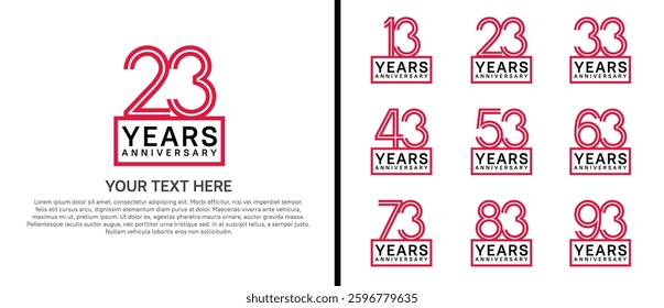logo anniversary set. red color with square on white background for special event