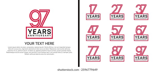 logo anniversary set. red color with square on white background for special event