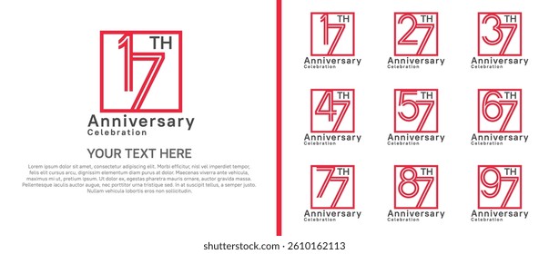 logo anniversary set. red color with square on white background for special event