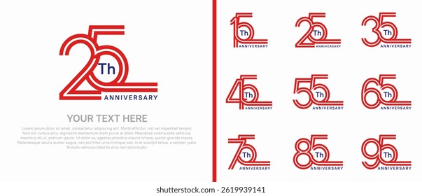 logo anniversary set. red color double line on white background for special event