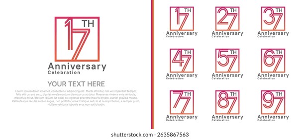 logo anniversary set. red color with square on white background for special event
