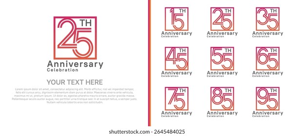 logo anniversary set. red color with square on white background for special event