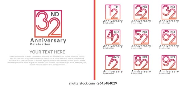 logo anniversary set. red color with square on white background for special event