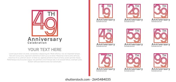 logo anniversary set. red color with square on white background for special event
