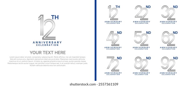 logo anniversary set. silver and blue color on white background for special event