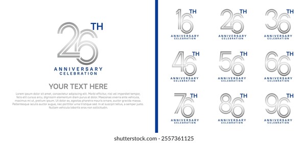 logo anniversary set. silver and blue color on white background for special event