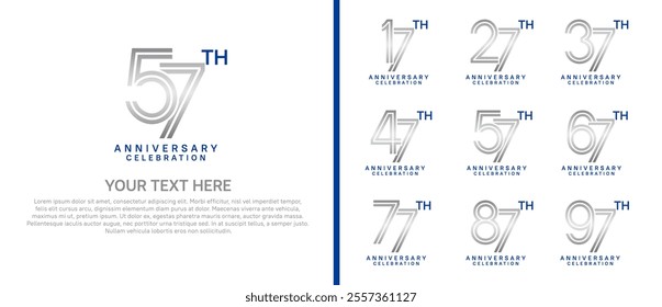 logo anniversary set. silver and blue color on white background for special event