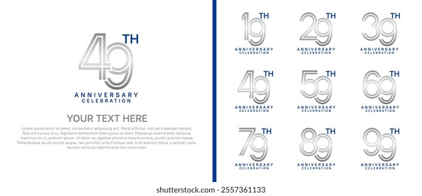 logo anniversary set. silver and blue color on white background for special event