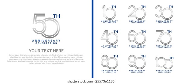 logo anniversary set. silver and blue color on white background for special event