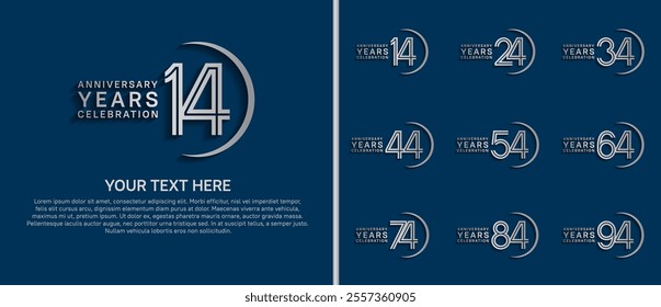 logo anniversary set. silver color with swoosh on blue background for special event