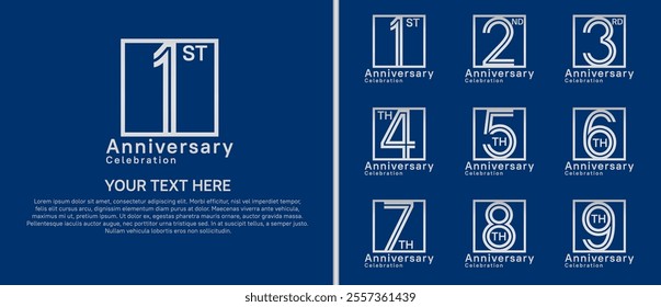 logo anniversary set. silver color with square on blue background for special event