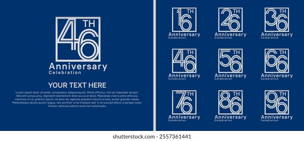 logo anniversary set. silver color with square on blue background for special event