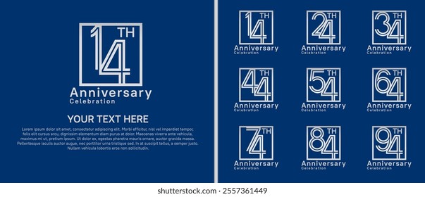 logo anniversary set. silver color with square on blue background for special event