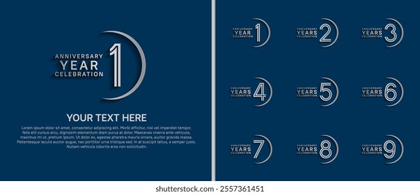 logo anniversary set. silver color with swoosh on blue background for special event