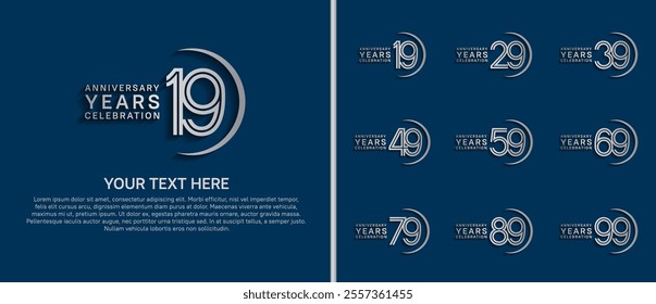 logo anniversary set. silver color with swoosh on blue background for special event