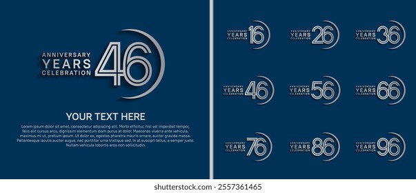 logo anniversary set. silver color with swoosh on blue background for special event