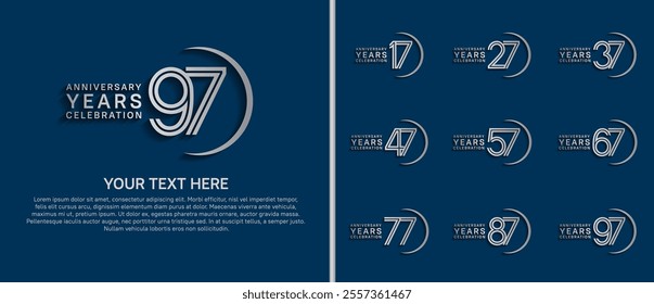 logo anniversary set. silver color with swoosh on blue background for special event