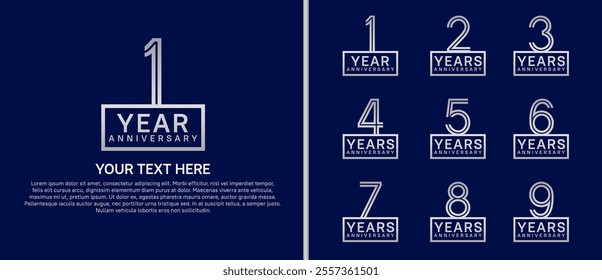 logo anniversary set. silver color with square on blue background for special event