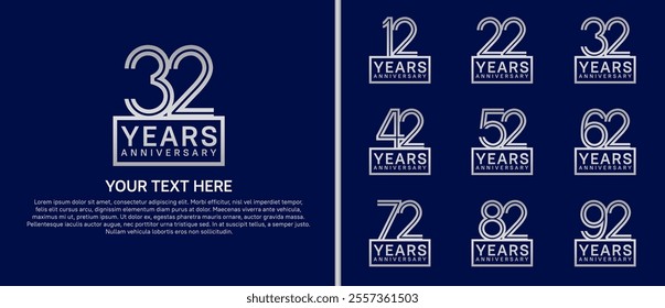logo anniversary set. silver color with square on blue background for special event