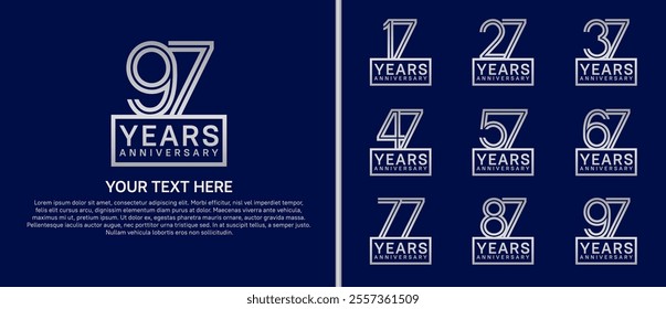 logo anniversary set. silver color with square on blue background for special event