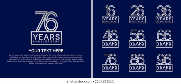 logo anniversary set. silver color with square on blue background for special event