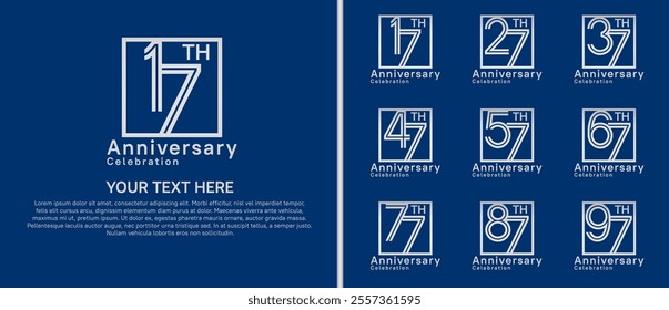 logo anniversary set. silver color with square on blue background for special event