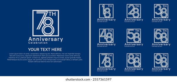 logo anniversary set. silver color with square on blue background for special event