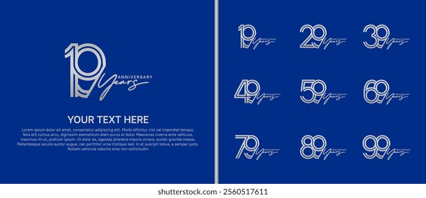 logo anniversary set. silver color with handwriting on blue background for special event