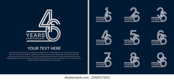 logo anniversary set. silver color on blue background for special event