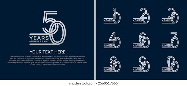 logo anniversary set. silver color on blue background for special event