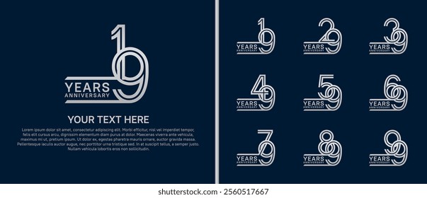 logo anniversary set. silver color on blue background for special event