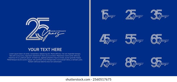 logo anniversary set. silver color with handwriting on blue background for special event