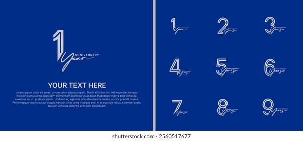 logo anniversary set. silver color with handwriting on blue background for special event