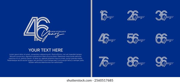 logo anniversary set. silver color with handwriting on blue background for special event