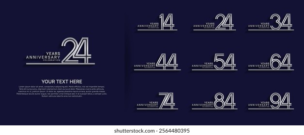 logo anniversary set. silver color with long line on blue background for special event