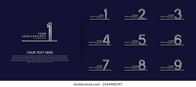 logo anniversary set. silver color with long line on blue background for special event