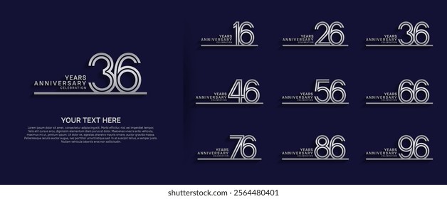 logo anniversary set. silver color with long line on blue background for special event